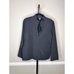Eileen Fisher Zip Front Jacket Black Stand Collar Made USA Italian Fabric M